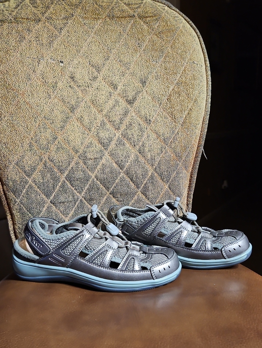 Orthofeet Verona 997 Pewter Gray Blue Fisherman Sport Sandals Shoes Orthopedic